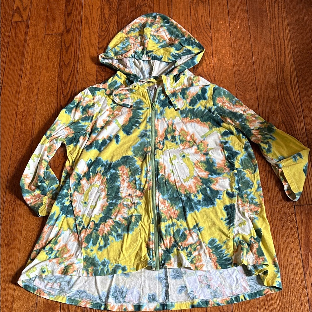 LOGO by Lori Goldstein Multicolor Tie-Dye Hooded long sleeve